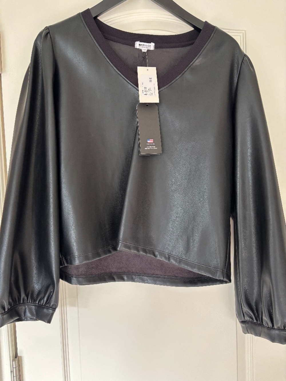 NWT LA Made Faux Leather V-Neck LS Top